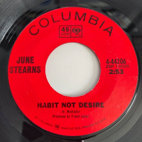 June Stearns Tear For Tear Habit Not Desire 45 RPM Vinyl 1967 Columbia 4-44206 - Picture 2 of 2